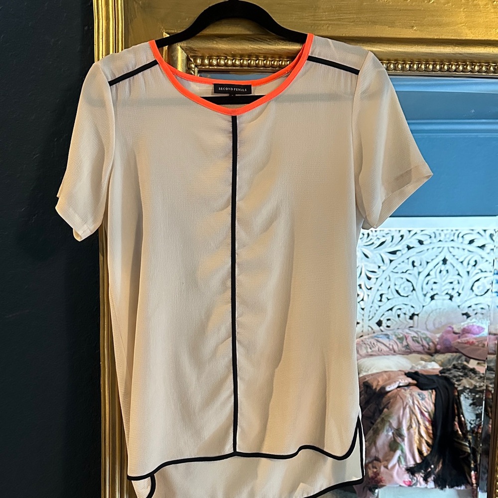 Banana Republic Cream Top with Orange and Black Accents